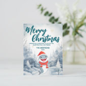 おもしろいサメの楽しいクリスマスツリー雪のホリデーパーティ シーズンポストカード (スタンド正面)
