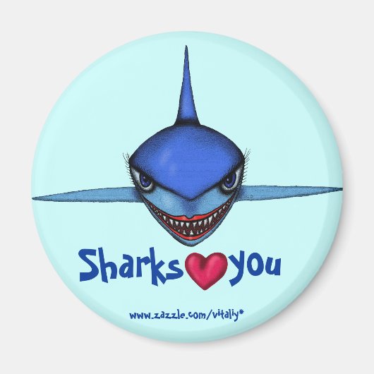 おもしろいサメの漫画クールアート磁石デザイン マグネット (正面)