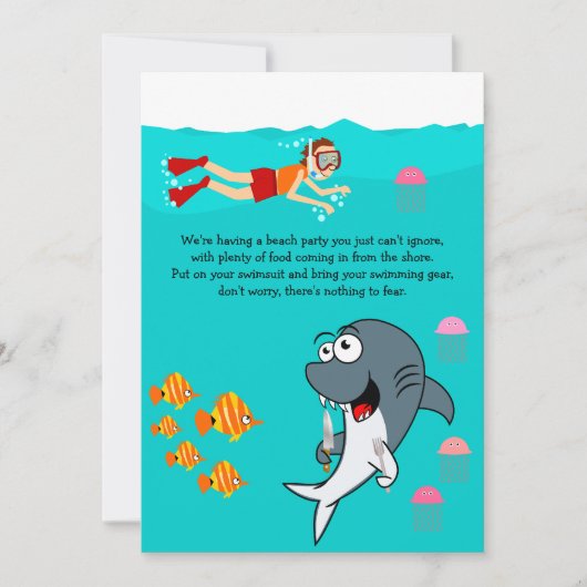おもしろいサメビーチパーティー誕生日 招待状 (正面)