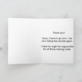 おもしろいサンキューカード猫がリモートを隠す サンキューカード (内部)