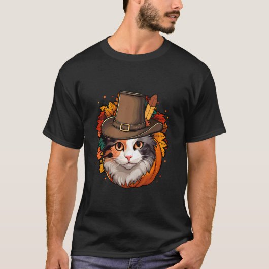 おもしろいサンクスギビングの三毛猫 Tシャツ (正面)