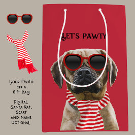 おもしろいサングラスとフォトクリスマスドッグ付きスカーフ ミディアムペーパーバッグ