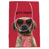 おもしろいサングラスとフォトクリスマスドッグ付きスカーフ ミディアムペーパーバッグ (正面)