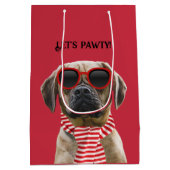 おもしろいサングラスとフォトクリスマスドッグ付きスカーフ ミディアムペーパーバッグ (裏面)