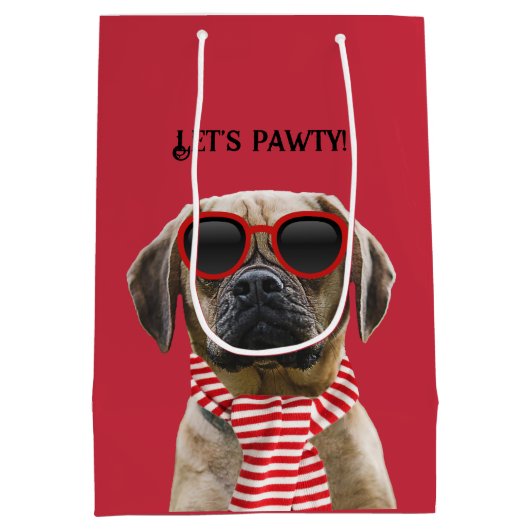 おもしろいサングラスとフォトクリスマスドッグ付きスカーフ ミディアムペーパーバッグ (裏面)