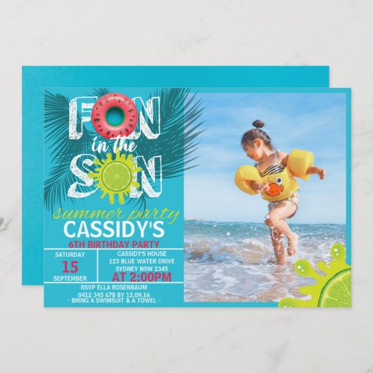 おもしろいサンサマーフォト誕生日 招待状 (正面/裏面)