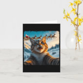 おもしろいサンタそり猫の自撮りクリスマス カード (黄色い花)