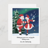 おもしろいサンタとミセスクロース踊りクリスマスカード シーズンカード (正面/裏面)