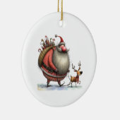 おもしろいサンタにトナカイとギフトカスタマイズ付き セラミックオーナメント (右)