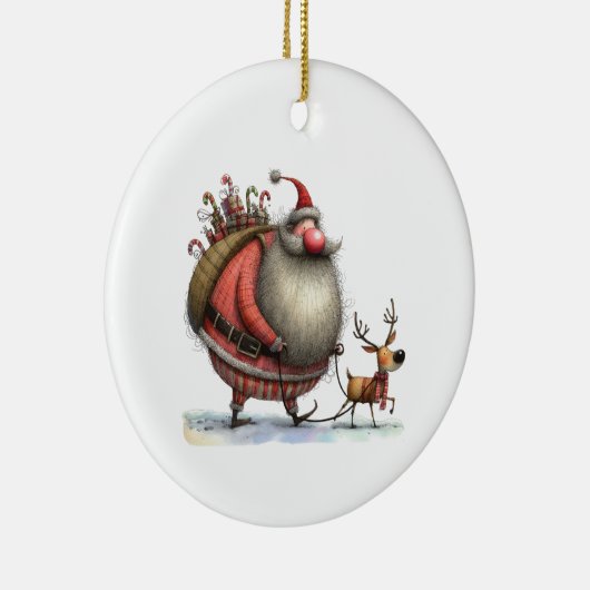 おもしろいサンタにトナカイとギフトカスタマイズ付き セラミックオーナメント (右)