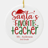 おもしろいサンタのお気に入りの先生レッド・グリーン・ネーム・クラス セラミックオーナメント (裏面)