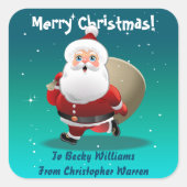 おもしろいサンタの袋にギフトがいっぱい スクエアシール (正面)