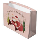 おもしろいサンタイラストレーションモダンピンククリスマスアート ラージペーパーバッグ (裏面アングル)