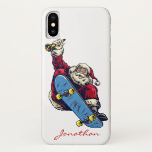 おもしろいサンタオンスケートボードメリークリスマスホリデー iPhone X ケース