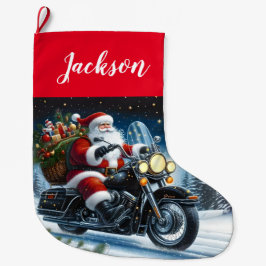 おもしろいサンタクロースがバイクに乗る ラージクリスマスストッキング