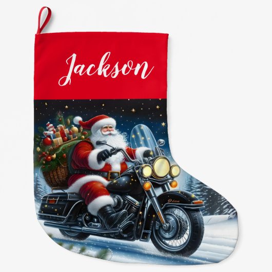 おもしろいサンタクロースがバイクに乗る ラージクリスマスストッキング (正面)