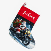 おもしろいサンタクロースがバイクに乗る ラージクリスマスストッキング (正面 (吊り時))