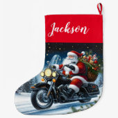 おもしろいサンタクロースがバイクに乗る ラージクリスマスストッキング (裏面)
