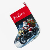 おもしろいサンタクロースがバイクに乗る ラージクリスマスストッキング (裏面 (吊り時))