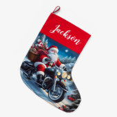 おもしろいサンタクロースがバイクに乗る ラージクリスマスストッキング (正面 (吊り時))