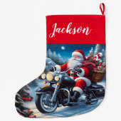 おもしろいサンタクロースがバイクに乗る ラージクリスマスストッキング (裏面)