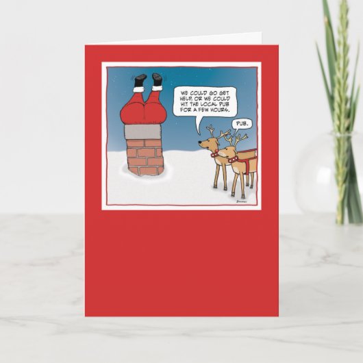 おもしろいサンタクロースが煙突に詰まる シーズンカード (正面)