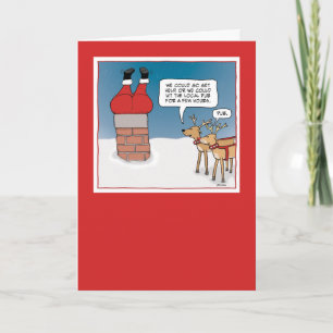 おもしろいサンタクロースが煙突に詰まる シーズンカード