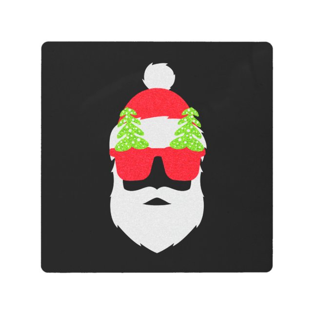 おもしろいサンタクロースとサングラス メタルプリント (正面)