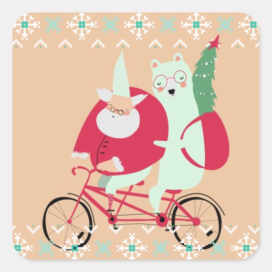 おもしろいサンタクロースのクリスマスホリデー スクエアシール (正面)