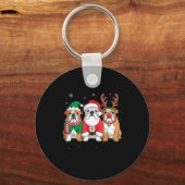 おもしろいサンタクロースのトナカイ イギリスブルドッグ 犬 女性 男性 キーホルダー (正面)