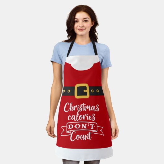 おもしろいサンタクロースフェスティバルレッドクリスマスカロリー エプロン (着用した状態)