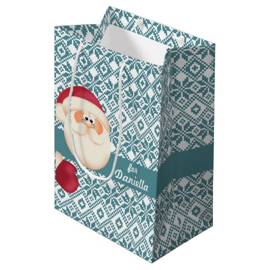 おもしろいサンタクロース名前をカスタムするクリスマス ミディアムペーパーバッグ (正面アングル)