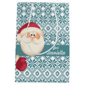 おもしろいサンタクロース名前をカスタムするクリスマス ミディアムペーパーバッグ (裏面)