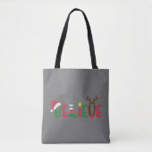 おもしろいサンタクロース帽信じ雪のクリスマス トートバッグ (正面)