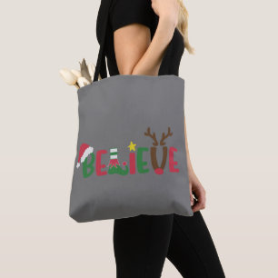 おもしろいサンタクロース帽信じ雪のクリスマス トートバッグ