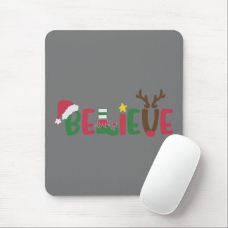 おもしろいサンタクロース帽信じ雪のクリスマス マウスパッド