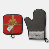おもしろいサンタクロース手袋とギフトクリスマスホリデー 鍋つかみ&鍋敷きセット (正面)