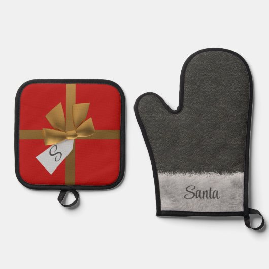 おもしろいサンタクロース手袋とギフトクリスマスホリデー 鍋つかみ&鍋敷きセット (正面)