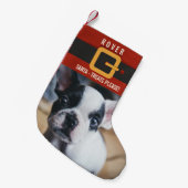 おもしろいサンタクロース犬の写真と名前パーソナライズされた スモールクリスマスストッキング (正面 (吊り時))