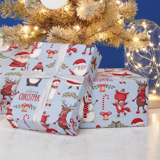 おもしろいサンタクロース&かわいいクリスマス動物ヴィンテージ ラッピングペーパー (クリスマス)