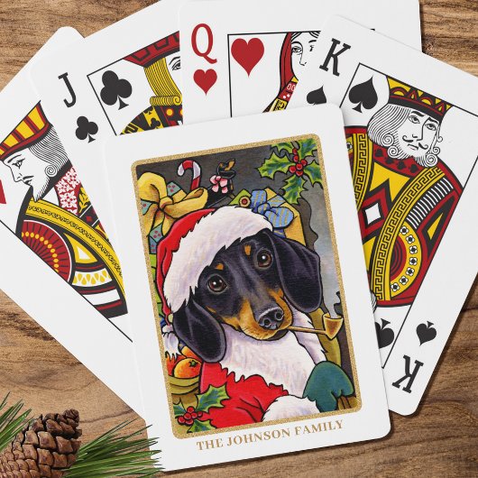 おもしろいサンタドッグダッシュンドパイプクリスマスカスタム トランプ