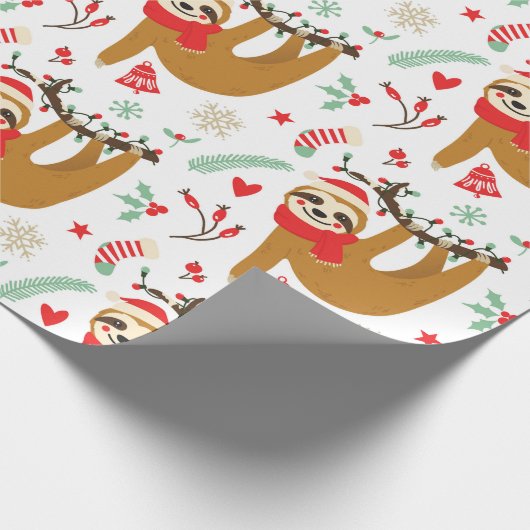 おもしろいサンタハットの可愛いクリスマススロース ラッピングペーパー (角)