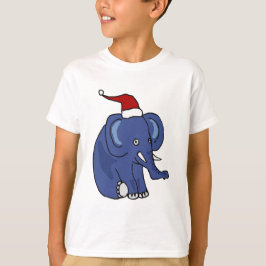 おもしろいサンタハットクリスマスアートの象 Tシャツ