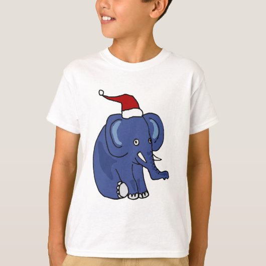 おもしろいサンタハットクリスマスアートの象 Tシャツ (正面)