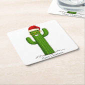 おもしろいサンタハット&グラス付きクリスマスサボテン スクエアペーパーコースター (アングル)