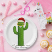 おもしろいサンタハット&グラス付きクリスマスサボテン ペーパープレート (パーティー)