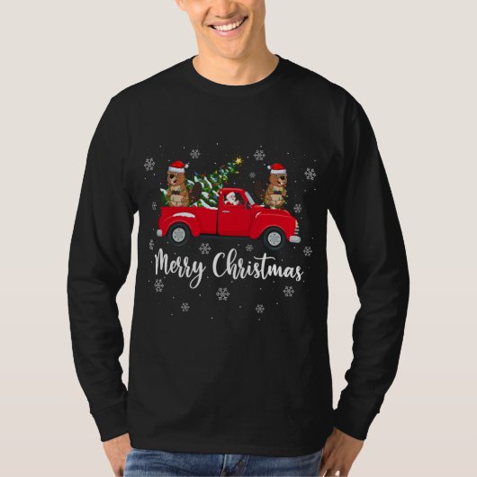 おもしろいサンタライディングクリスマスツリートラックビーバーチャール Tシャツ (正面)
