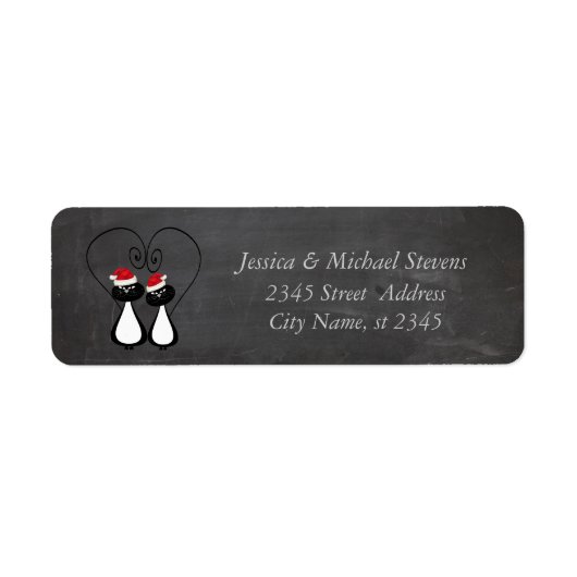 おもしろいサンタ猫カップルのクリスマスチョークボード ラベル (正面)
