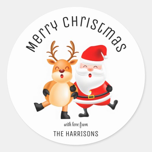 おもしろいサンタ・トナカイ・クリスマス ラウンドシール (正面)