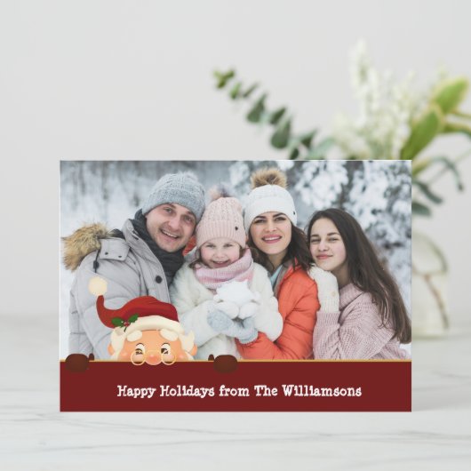 おもしろいサンタ・フォトボムの赤いバンドがクリスマスの写真 シーズンカード (スタンド正面)